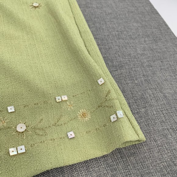 Vintage Alfred Dunner Cardigan W/ Top Attached Collared Green White Sz 14 Floral - Picture 4 of 15